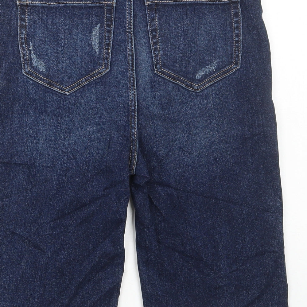 Marks and Spencer Womens Blue Cotton Bermuda Shorts Size 6 L15 in Regular Button - Distressed Denim