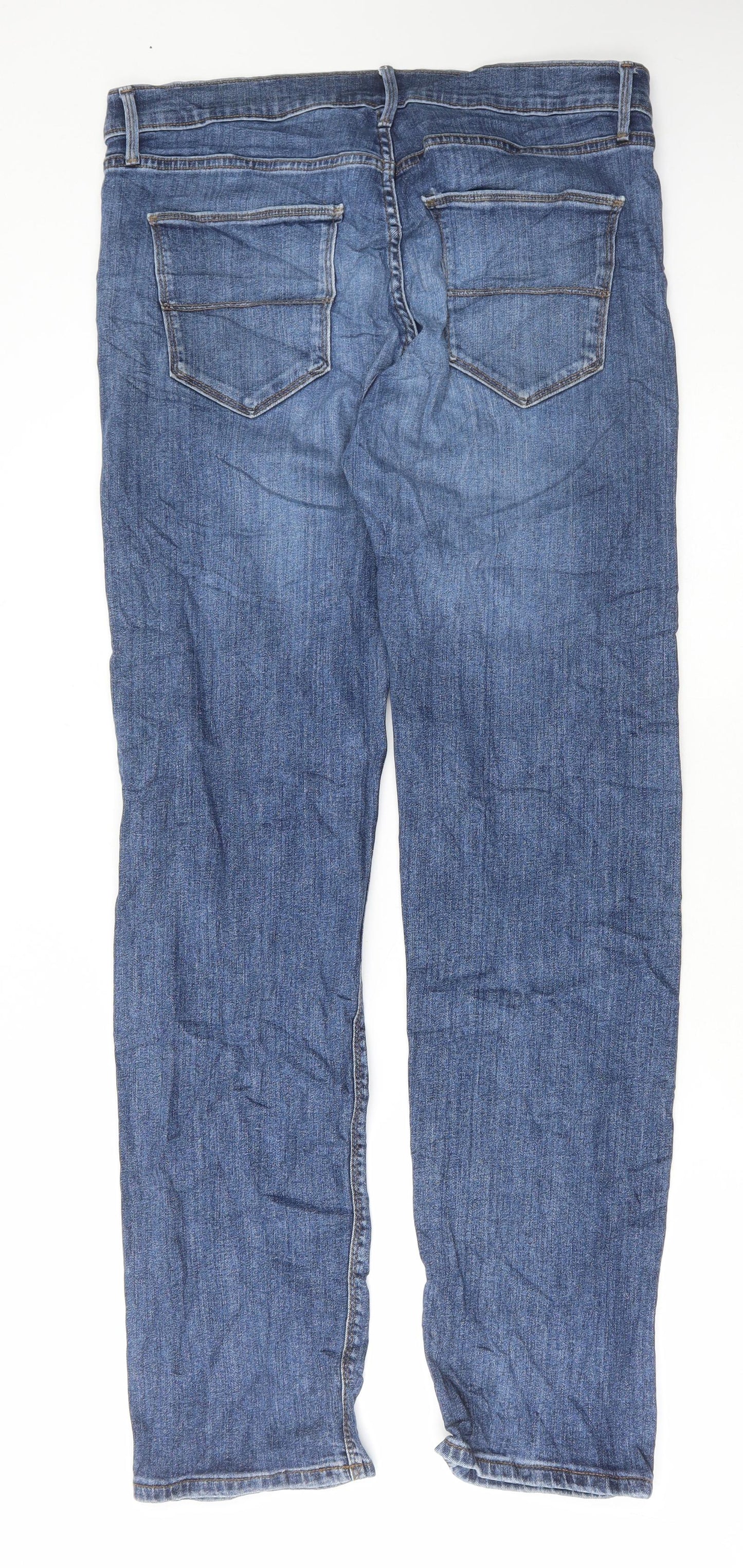 Marks and Spencer Mens Blue Cotton Straight Jeans Size 34 in L33 in Regular Button