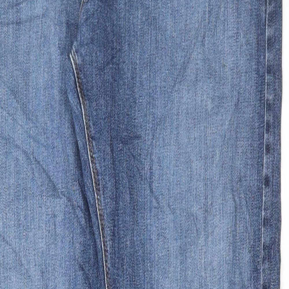 Marks and Spencer Mens Blue Cotton Straight Jeans Size 34 in L33 in Regular Button