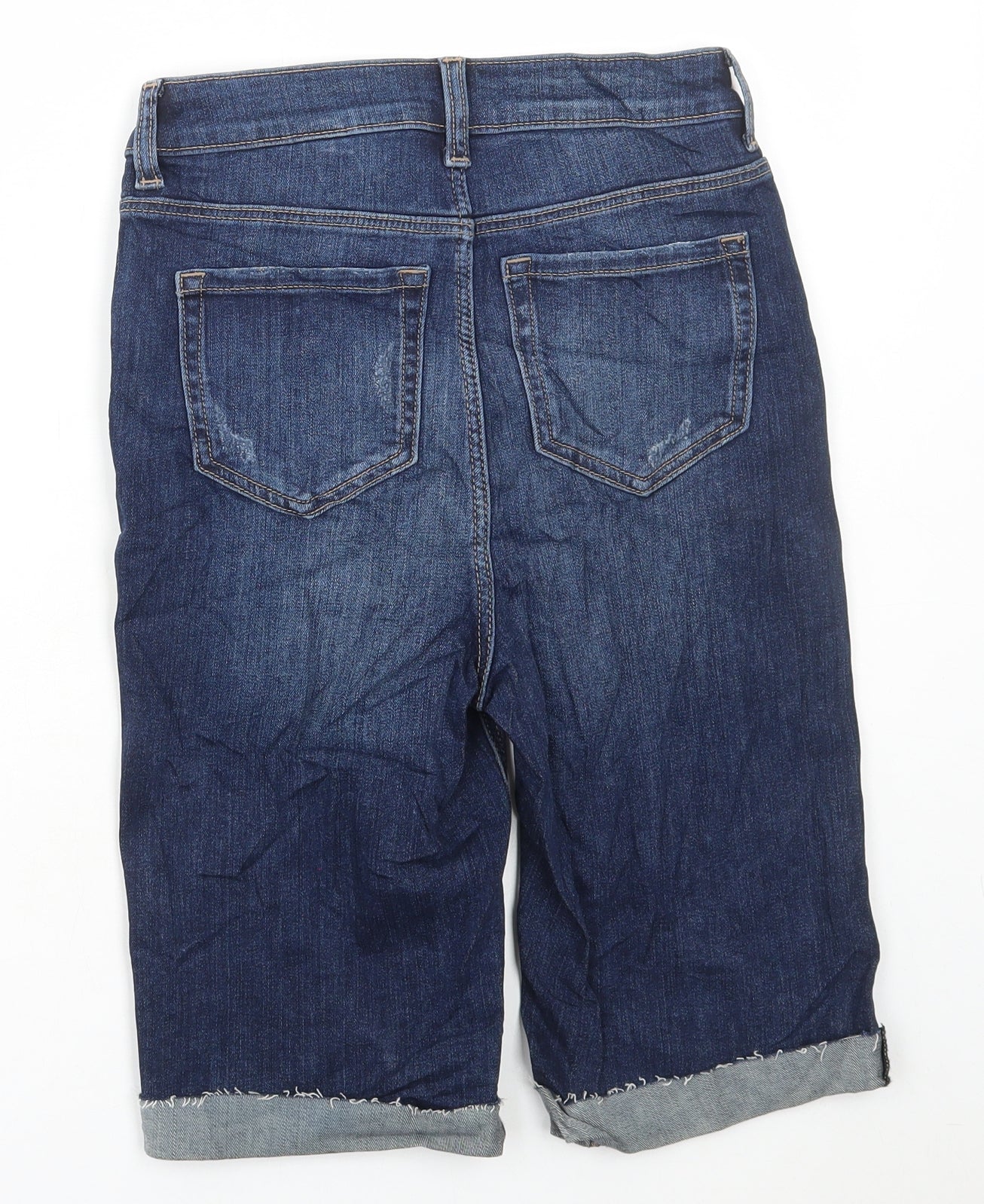 Marks and Spencer Womens Blue Cotton Bermuda Shorts Size 6 L11 in Regular Button