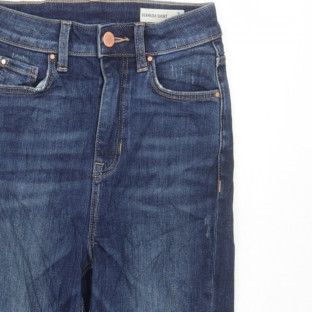 Marks and Spencer Womens Blue Cotton Bermuda Shorts Size 6 L11 in Regular Button