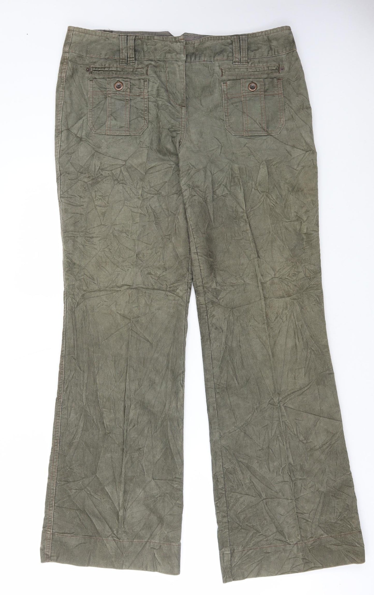 NEXT Womens Green Cotton Trousers Size 16 L33 in Regular Hook & Eye