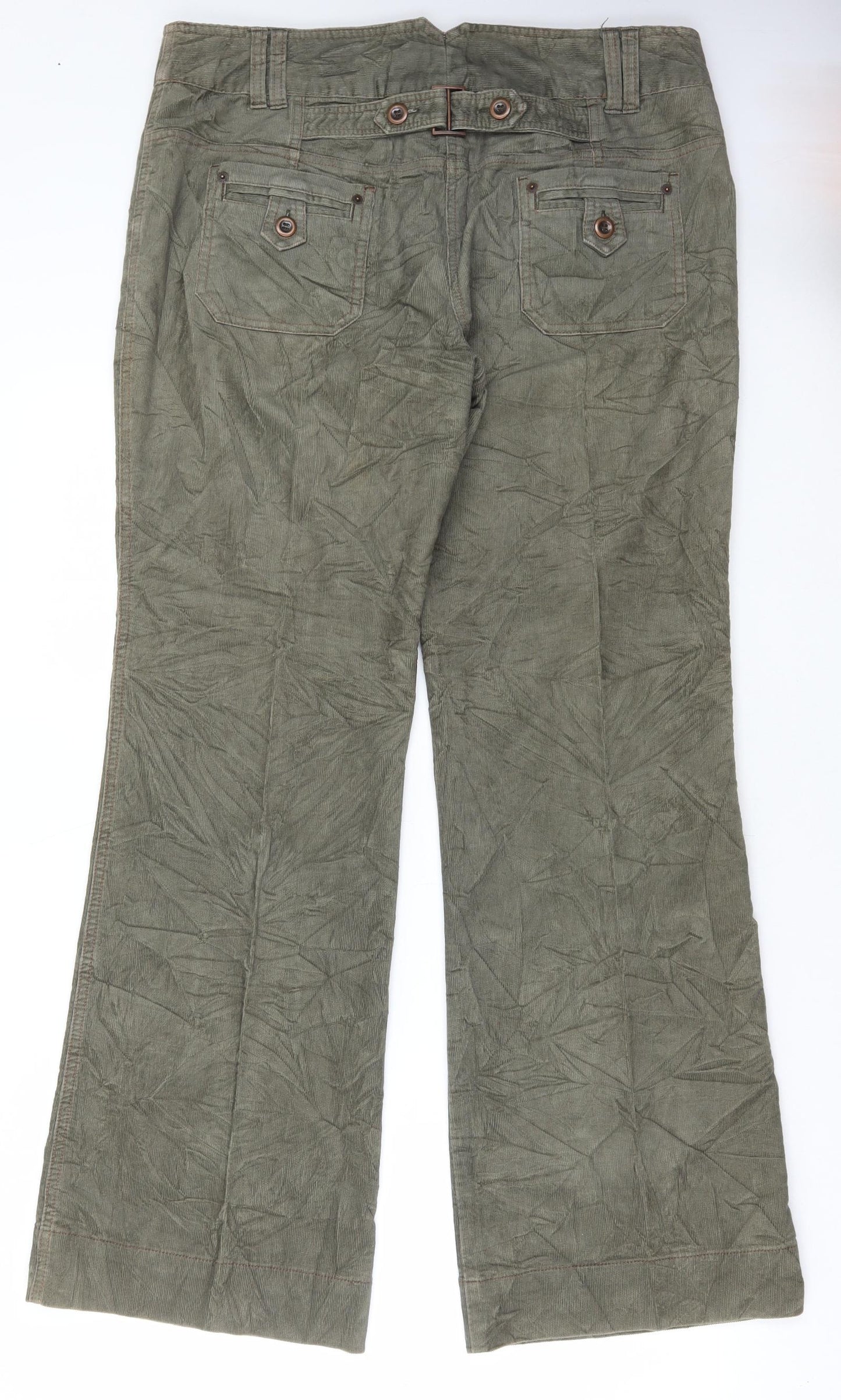 NEXT Womens Green Cotton Trousers Size 16 L33 in Regular Hook & Eye