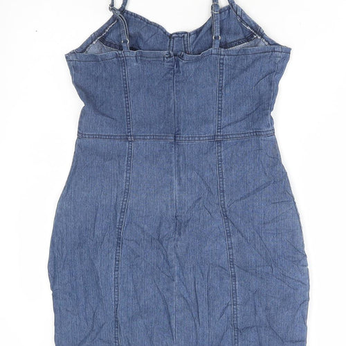 Jolie & Joy Womens Blue Cotton Slip Dress Size S V-Neck Zip