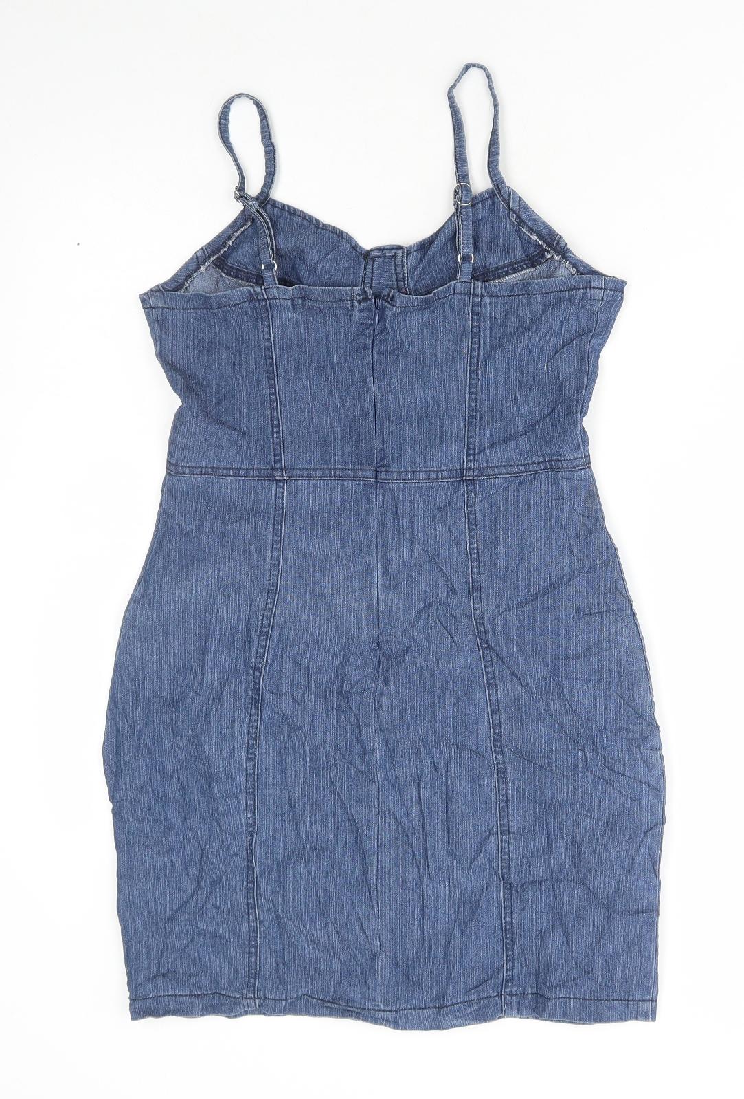 Jolie & Joy Womens Blue Cotton Slip Dress Size S V-Neck Zip
