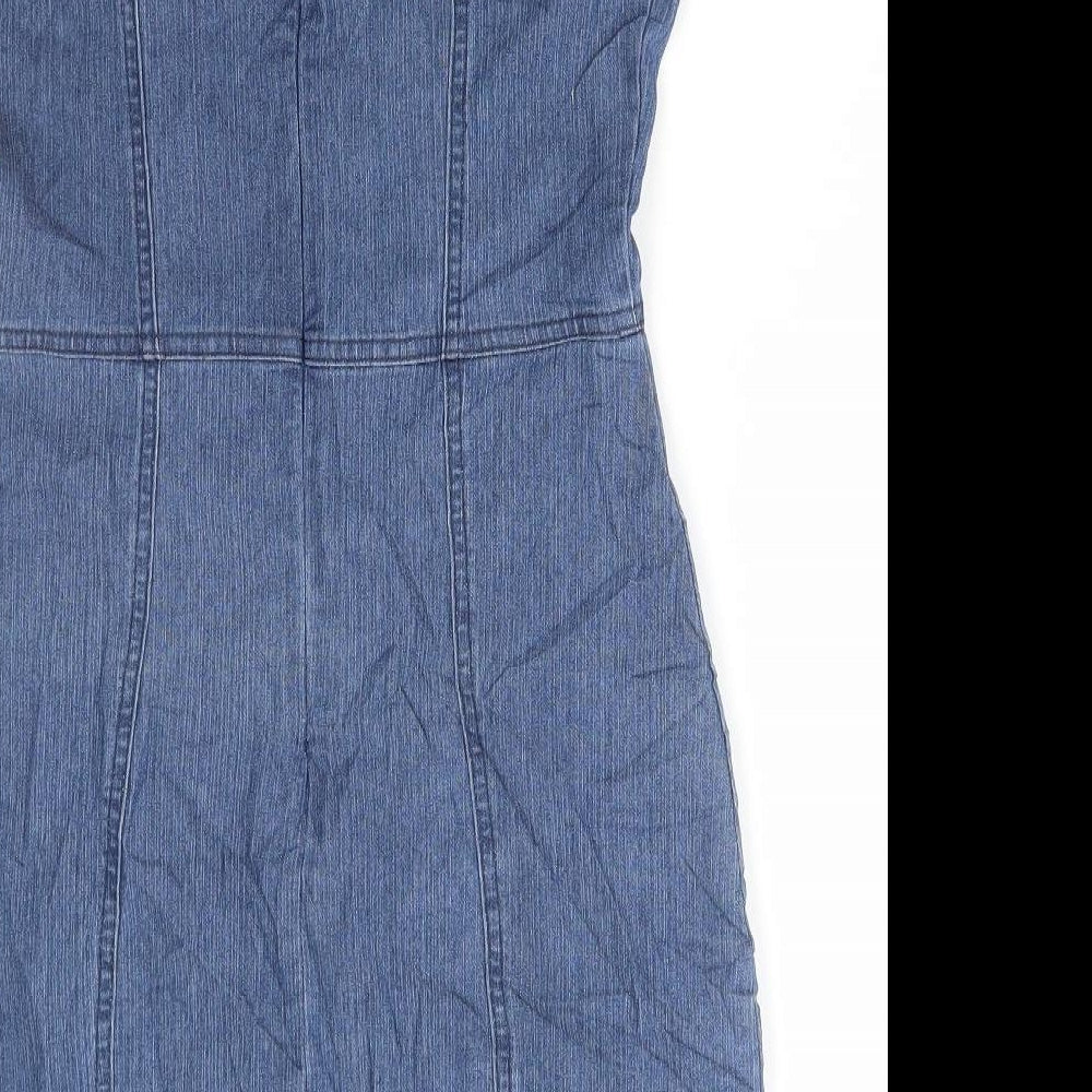 Jolie & Joy Womens Blue Cotton Slip Dress Size S V-Neck Zip