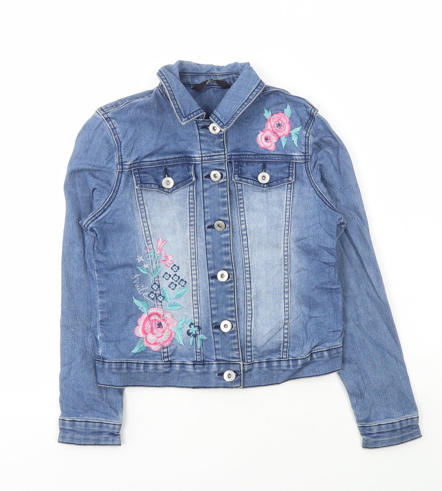 George Girls Blue Floral Jacket Size 9-10 Years Button