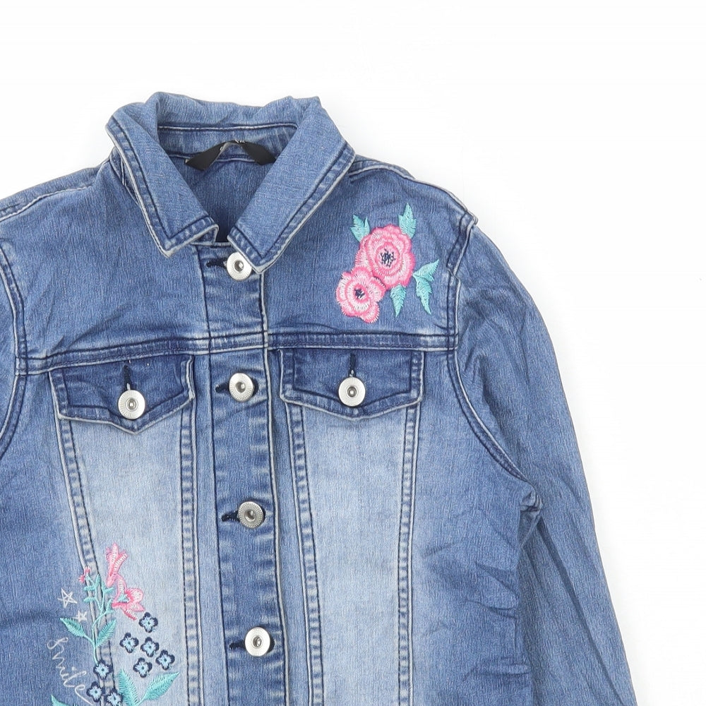George Girls Blue Floral Jacket Size 9-10 Years Button