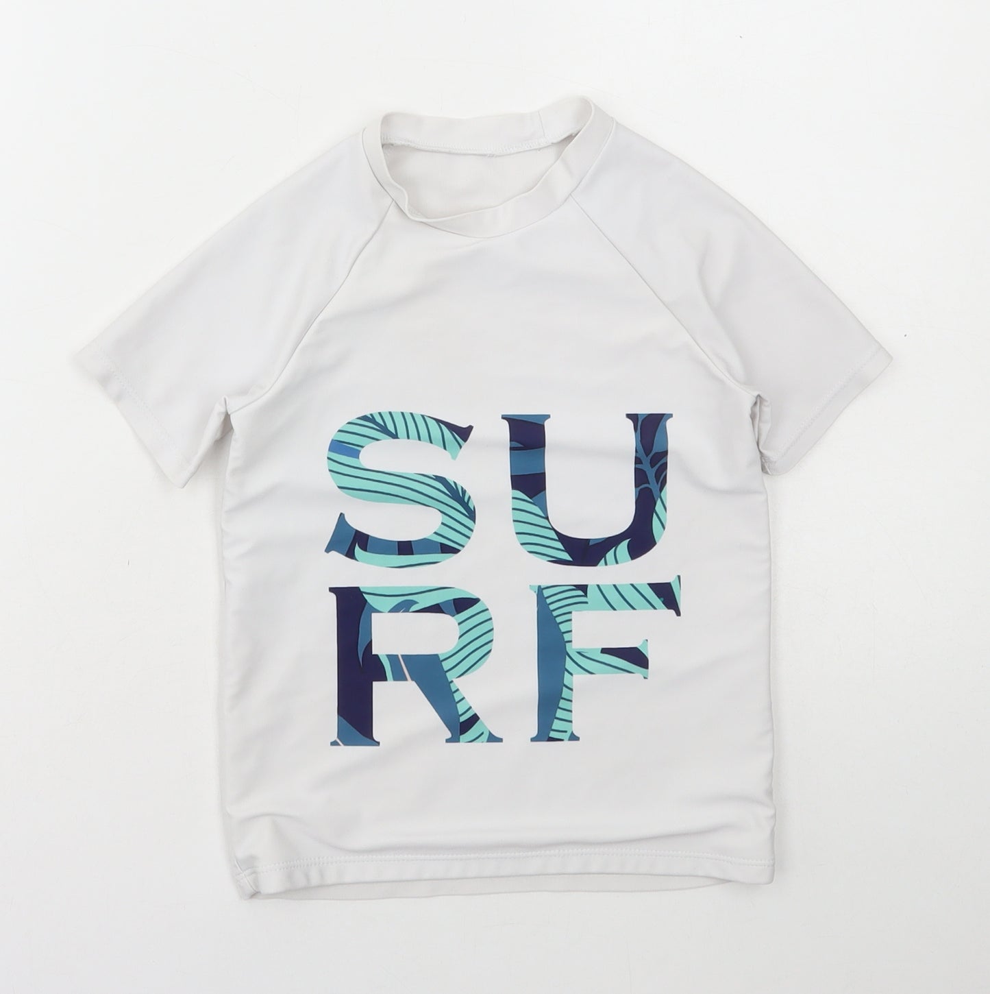 Preworn Boys White Polyester Basic T-Shirt Size 9 Years Round Neck Pullover - Swim T-Shirt SURF