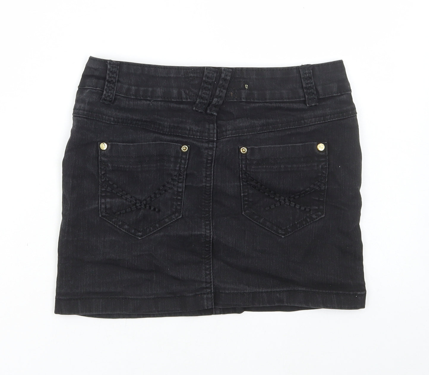 Dunnes Stores Girls Black Cotton Mini Skirt Size 10-11 Years Regular Button