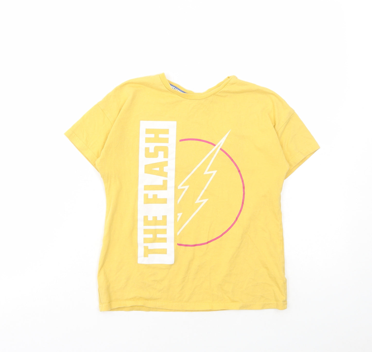 George Girls Yellow Cotton Basic T-Shirt Size 8-9 Years Round Neck Pullover - The Flash
