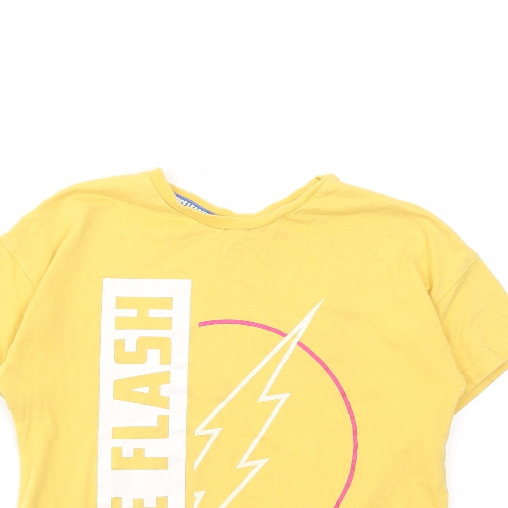 George Girls Yellow Cotton Basic T-Shirt Size 8-9 Years Round Neck Pullover - The Flash