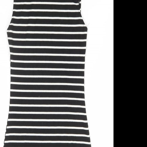 Xiao Womens Black Striped Polyester Jumper Dress Size S Round Neck Pullover
