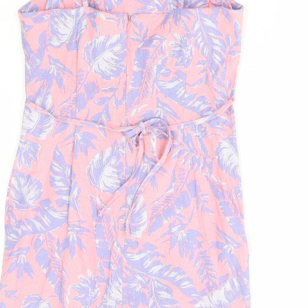 New Look Womens Multicoloured Geometric Linen Mini Size 12 Square Neck Zip