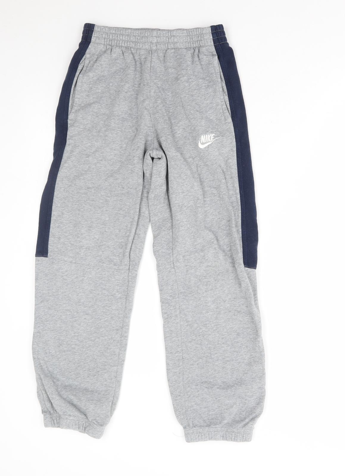 Nike Boys Grey Cotton Jogger Trousers Size 12-13 Years Regular Drawstring