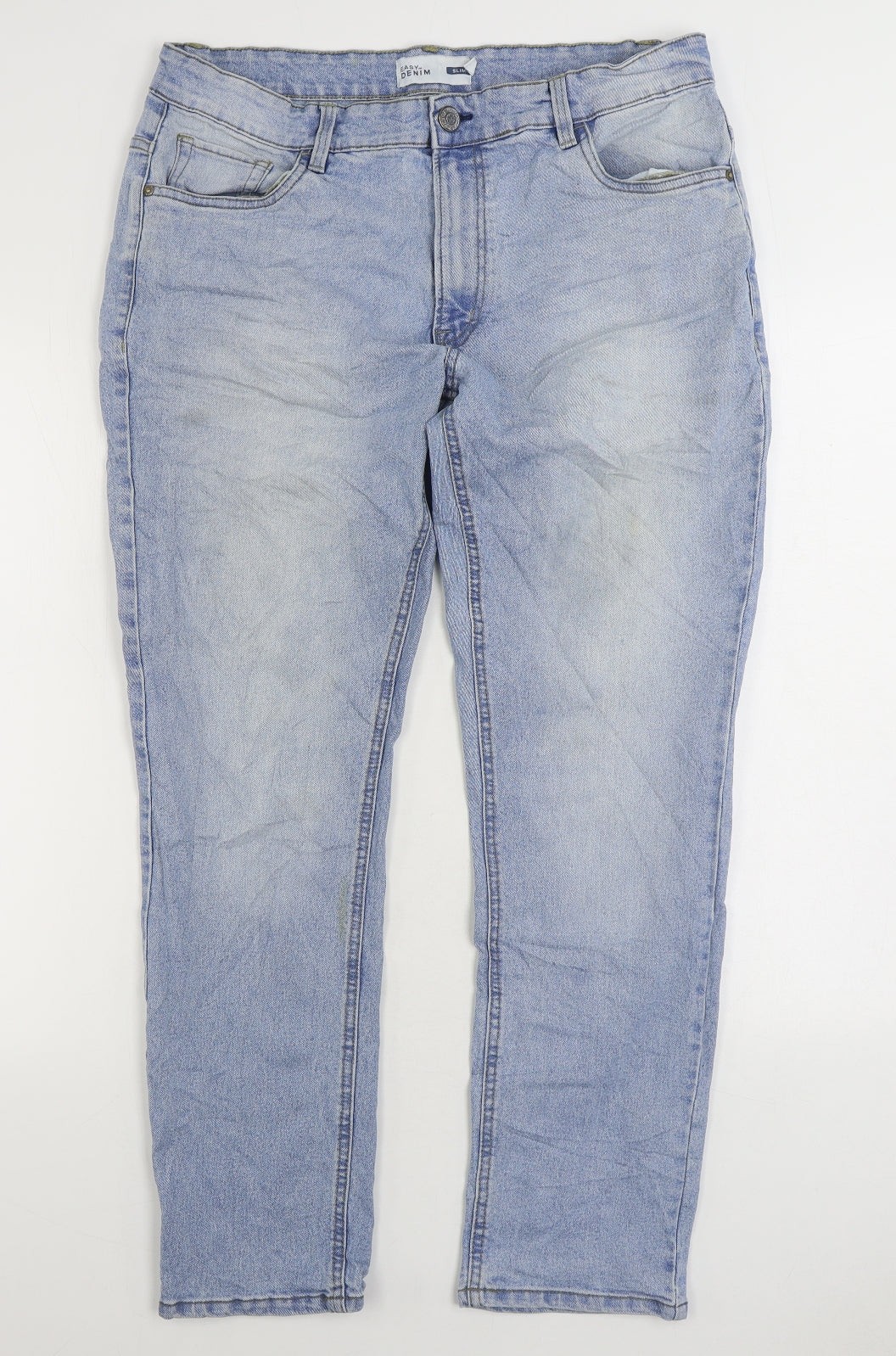Easy Mens Blue Cotton Straight Jeans Size 38 in L30 in Regular Zip