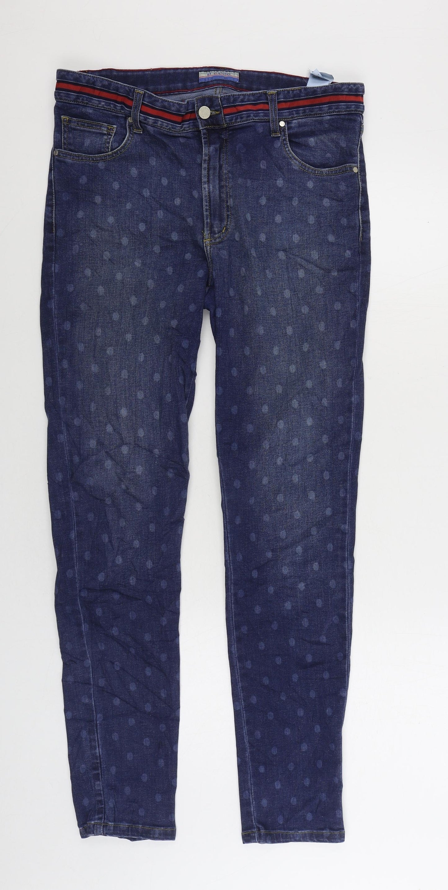 El Ganso Womens Blue Polka Dot Cotton Straight Jeans Size 16 L30 in Regular Zip