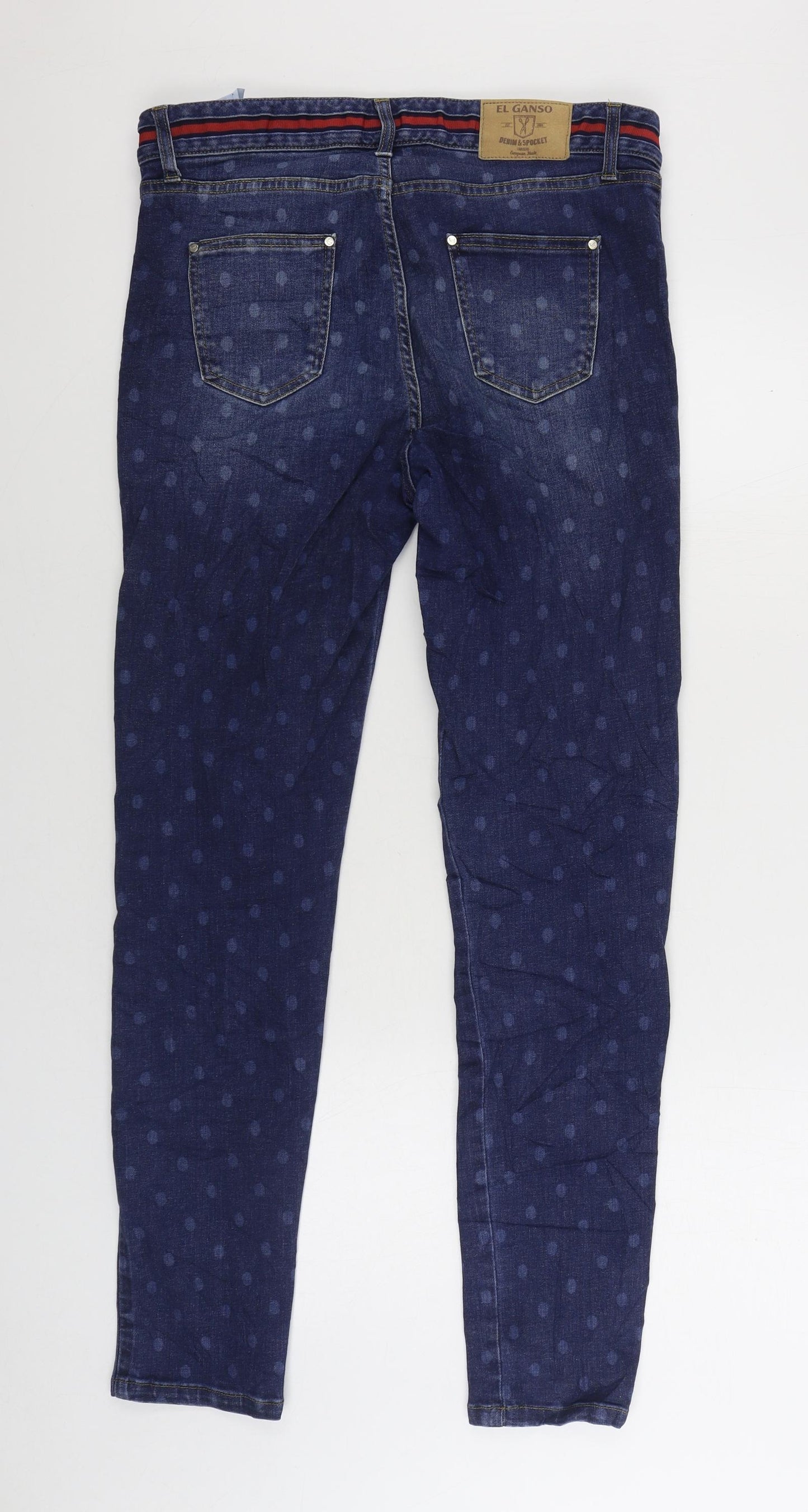 El Ganso Womens Blue Polka Dot Cotton Straight Jeans Size 16 L30 in Regular Zip