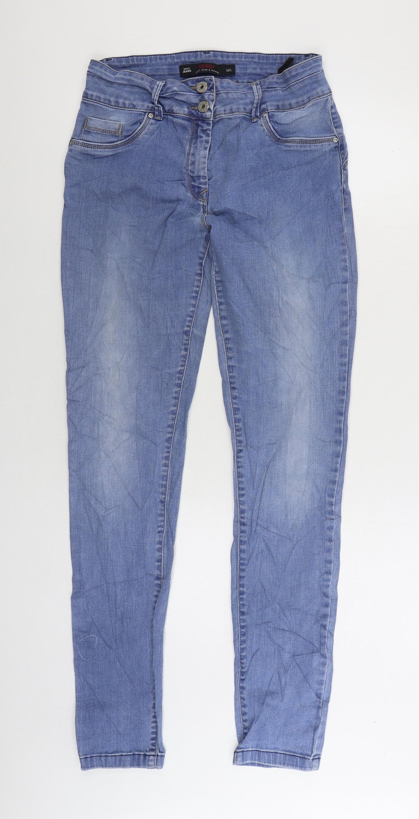 NEXT Womens Blue Cotton Straight Jeans Size 14 L31 in Regular Zip