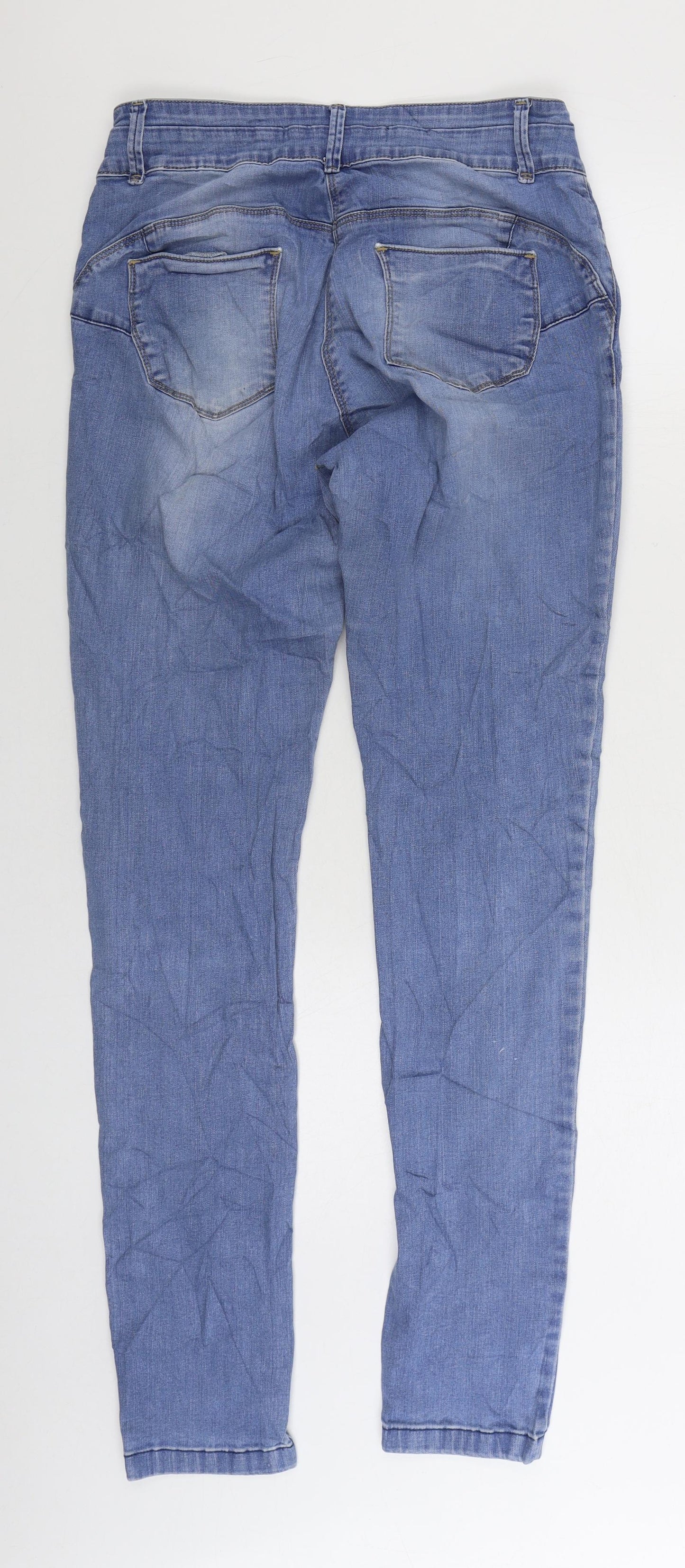 NEXT Womens Blue Cotton Straight Jeans Size 14 L31 in Regular Zip