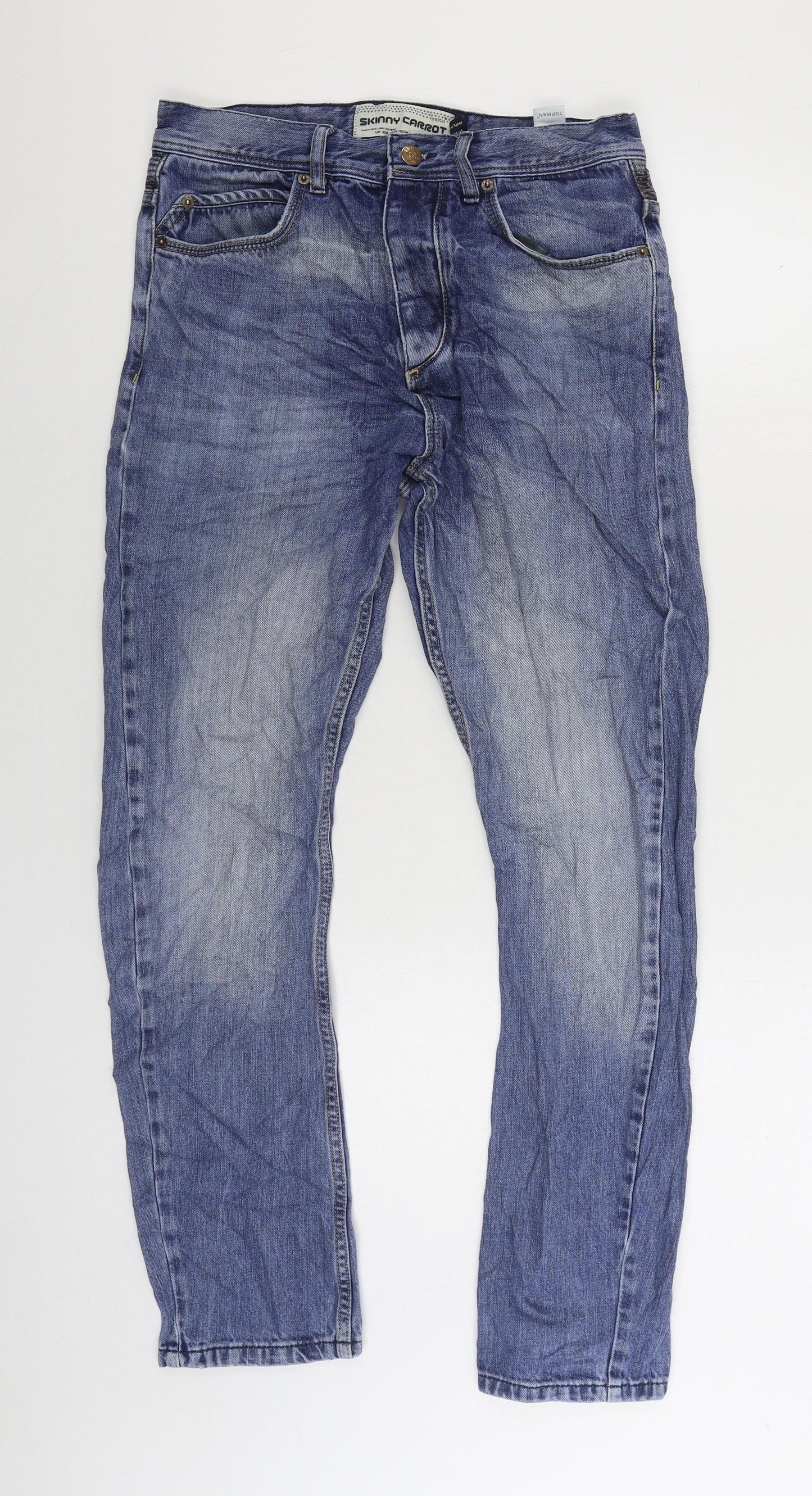 Topman Mens Blue Cotton Straight Jeans Size 30 in L29 in Regular Zip