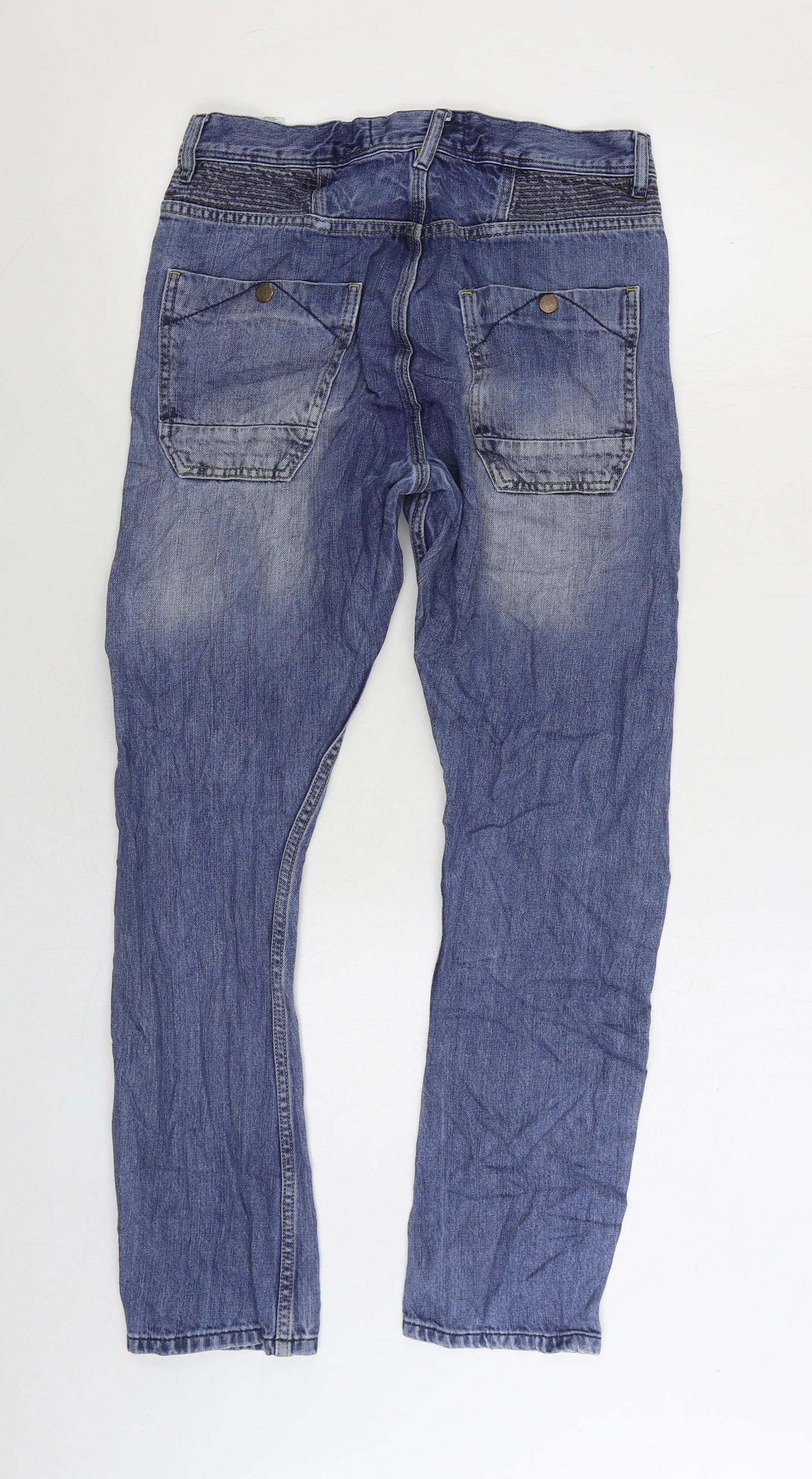Topman Mens Blue Cotton Straight Jeans Size 30 in L29 in Regular Zip