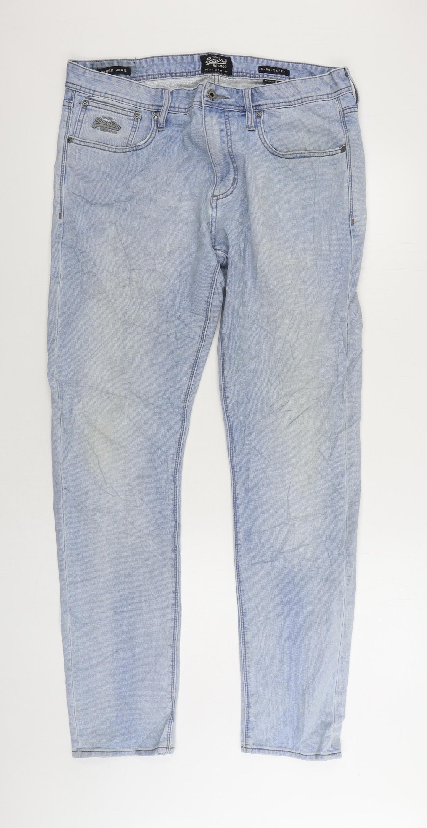Superdry Mens Blue Cotton Straight Jeans Size 36 in L32 in Regular Zip