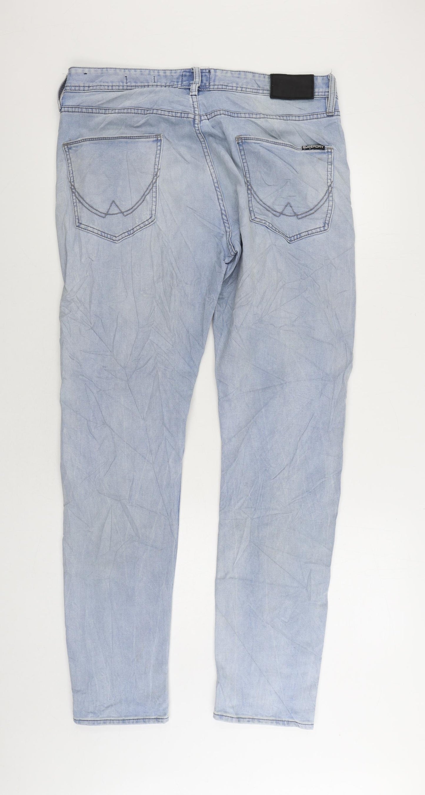 Superdry Mens Blue Cotton Straight Jeans Size 36 in L32 in Regular Zip
