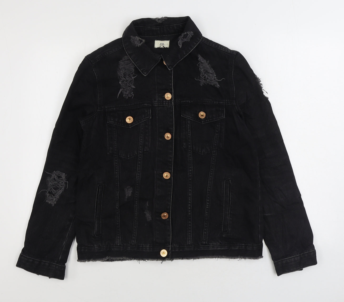River Island Womens Black Jacket Size 12 Button - Distressed