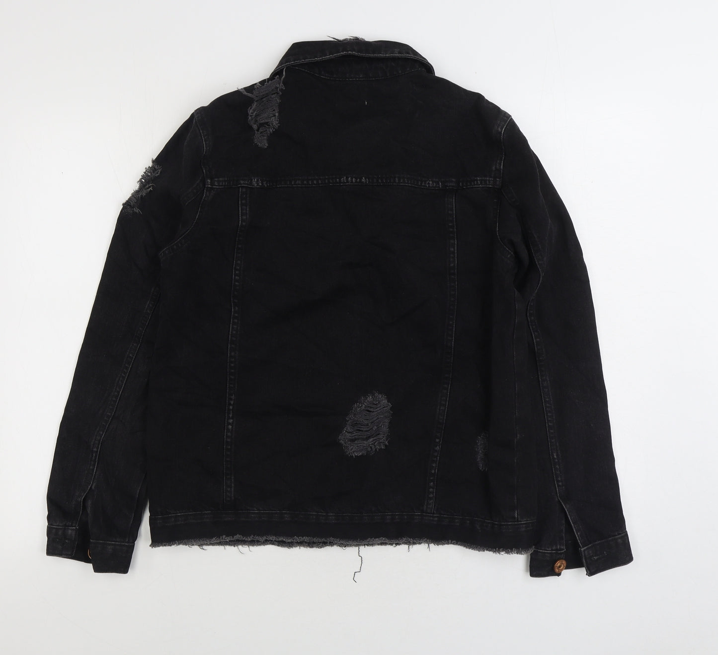 River Island Womens Black Jacket Size 12 Button - Distressed