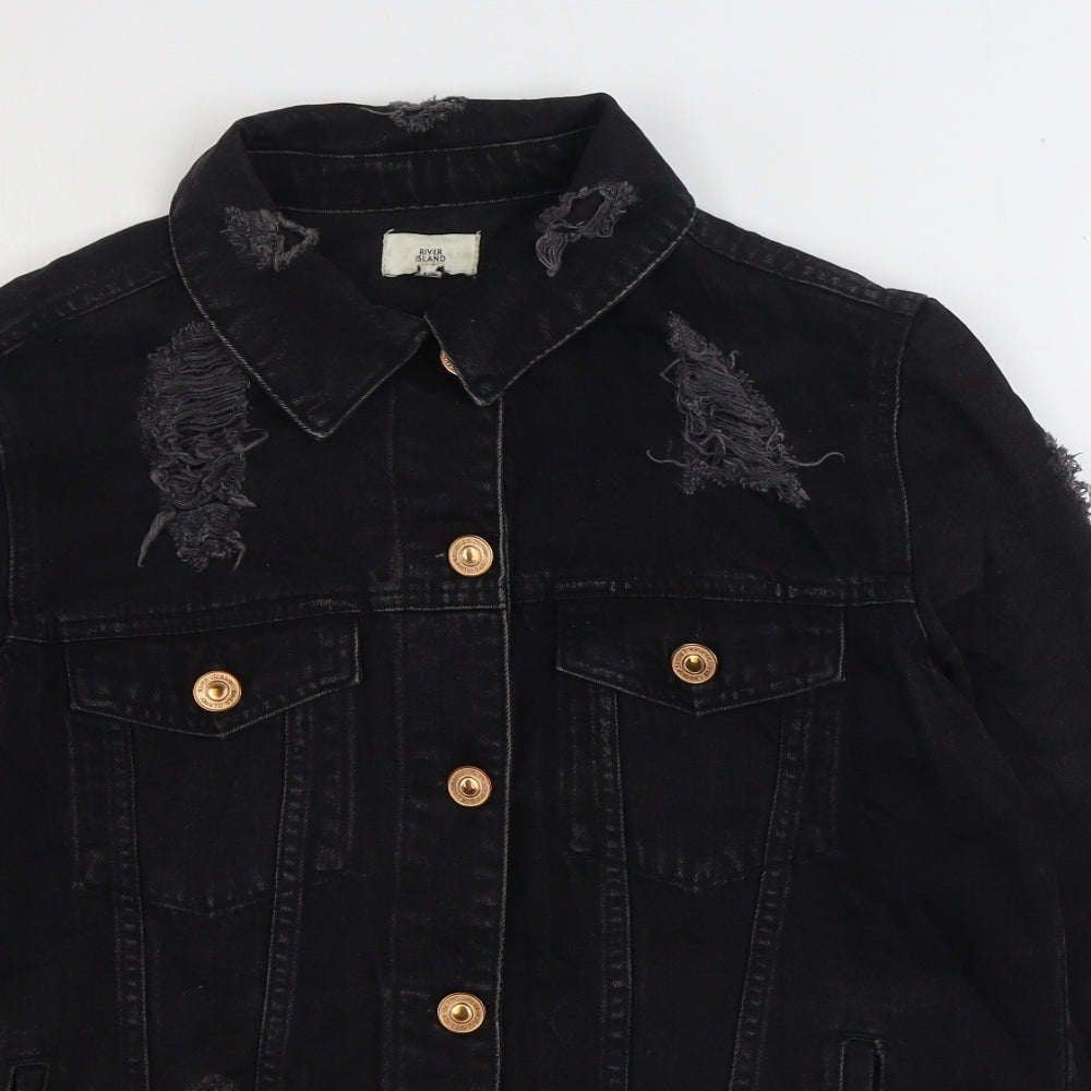River Island Womens Black Jacket Size 12 Button - Distressed