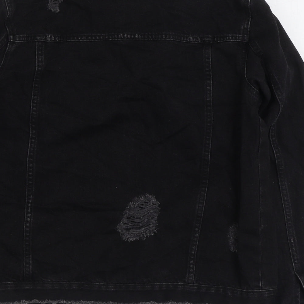 River Island Womens Black Jacket Size 12 Button - Distressed