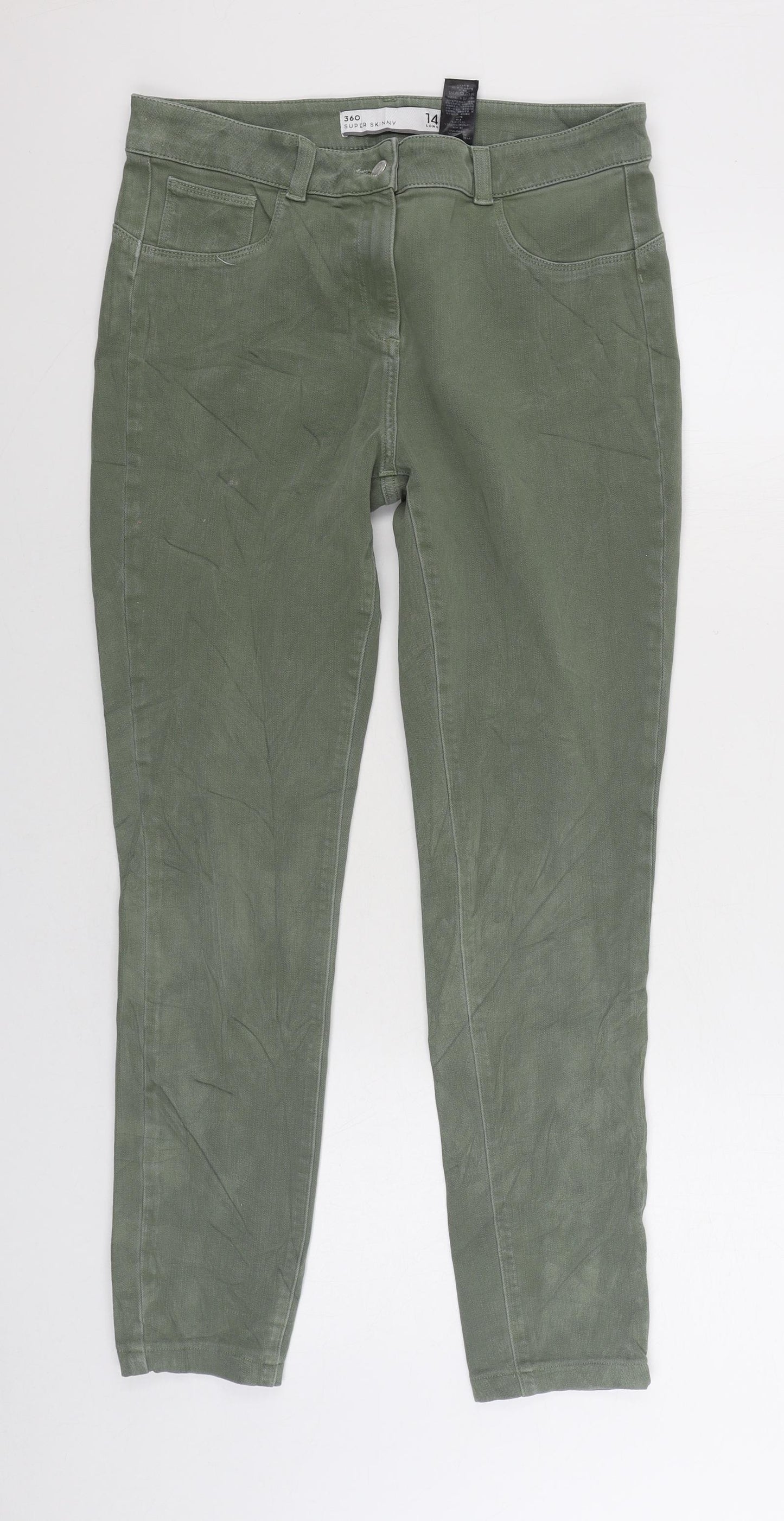 NEXT Womens Green Cotton Skinny Jeans Size 14 L28 in Regular Zip