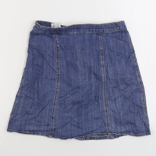 H&M Womens Blue Cotton A-Line Skirt Size 10 Button