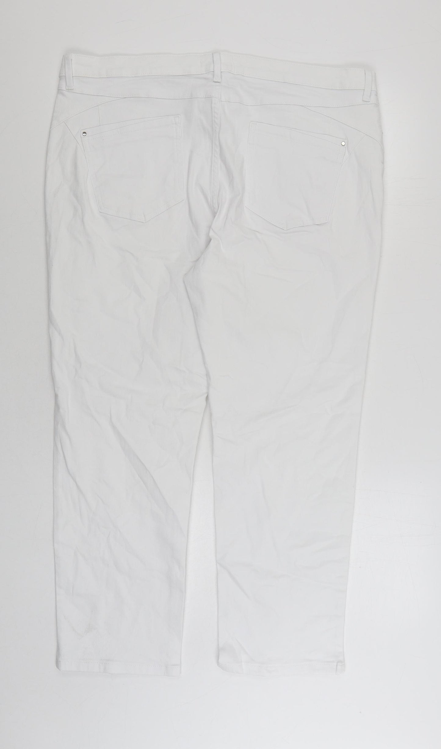 Marks and Spencer Womens White Cotton Straight Jeans Size 20 L26 in Slim Zip