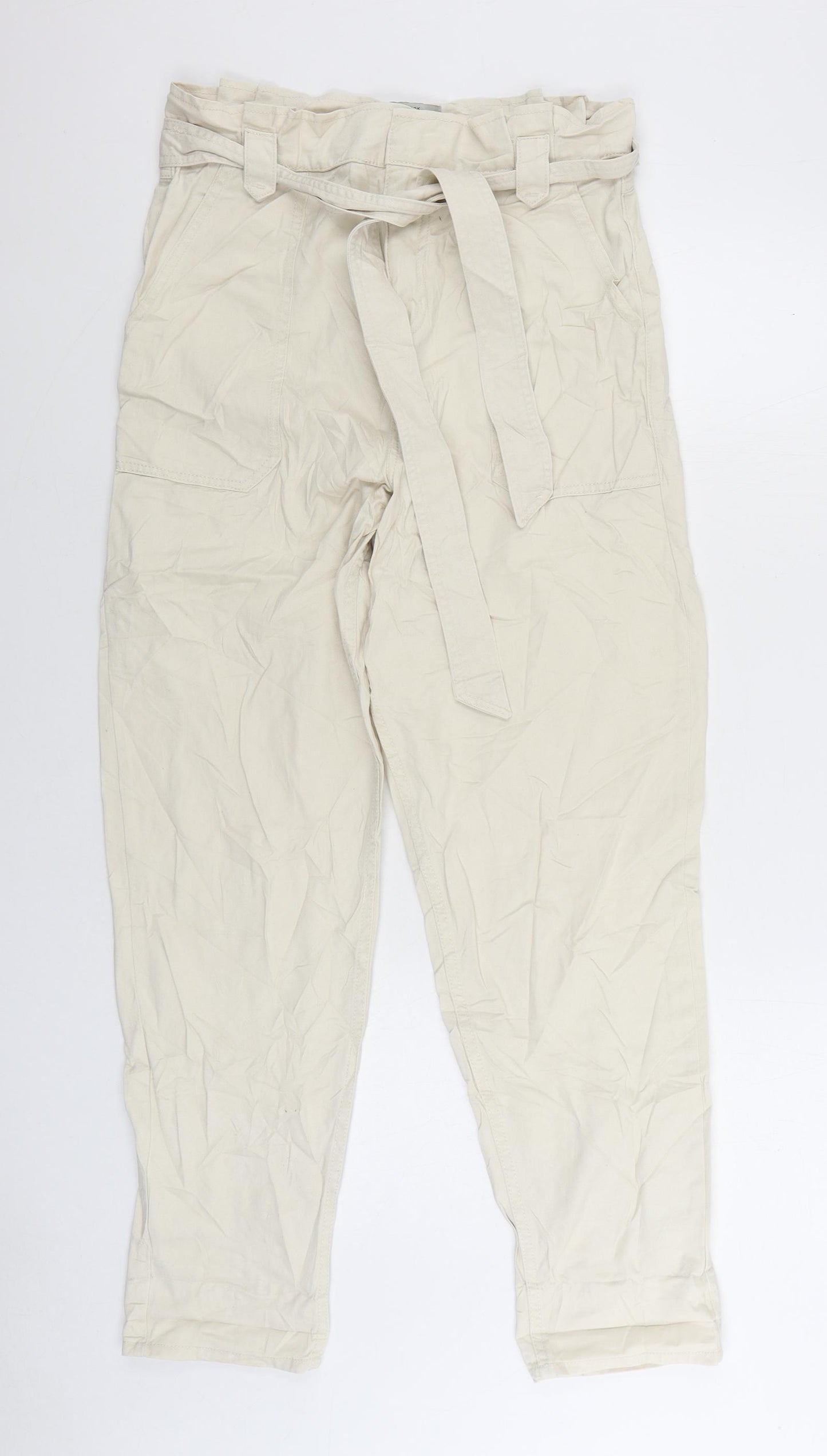 New Look Womens Beige Cotton Trousers Size 12 L29 in Regular Zip