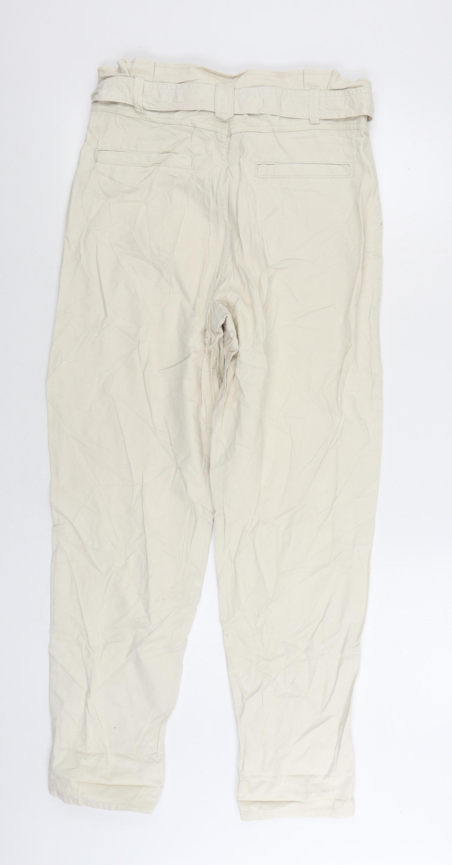 New Look Womens Beige Cotton Trousers Size 12 L29 in Regular Zip