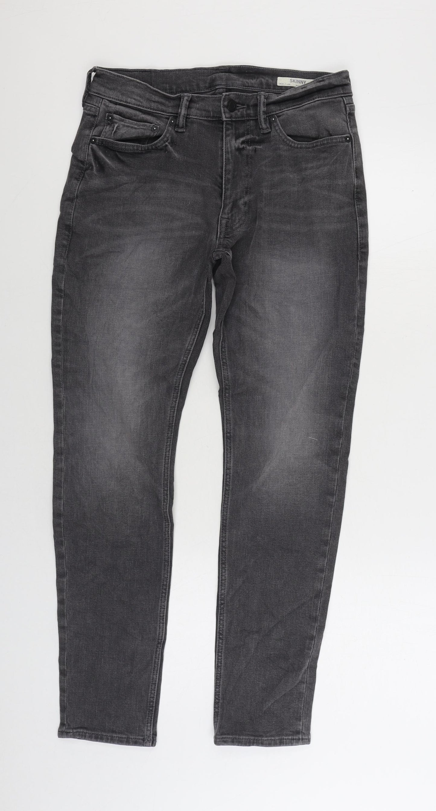 Marks and Spencer Mens Grey Cotton Skinny Jeans Size 30 in L29 in Regular Zip