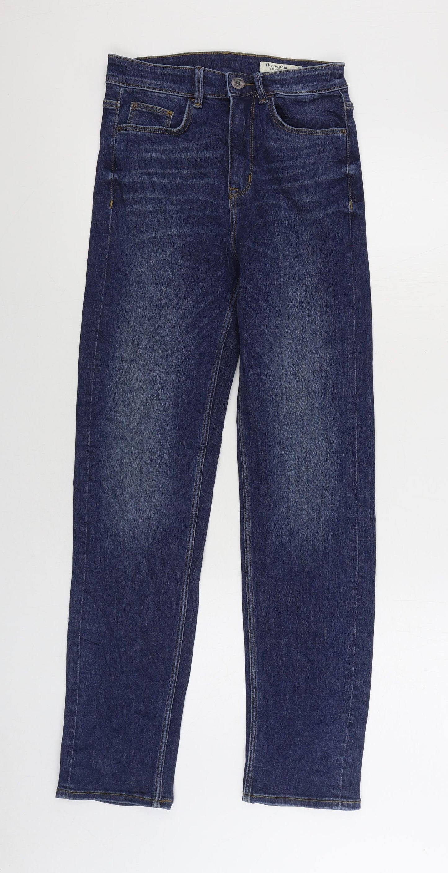 Marks and Spencer Womens Blue Cotton Straight Jeans Size 8 L30 in Regular Zip