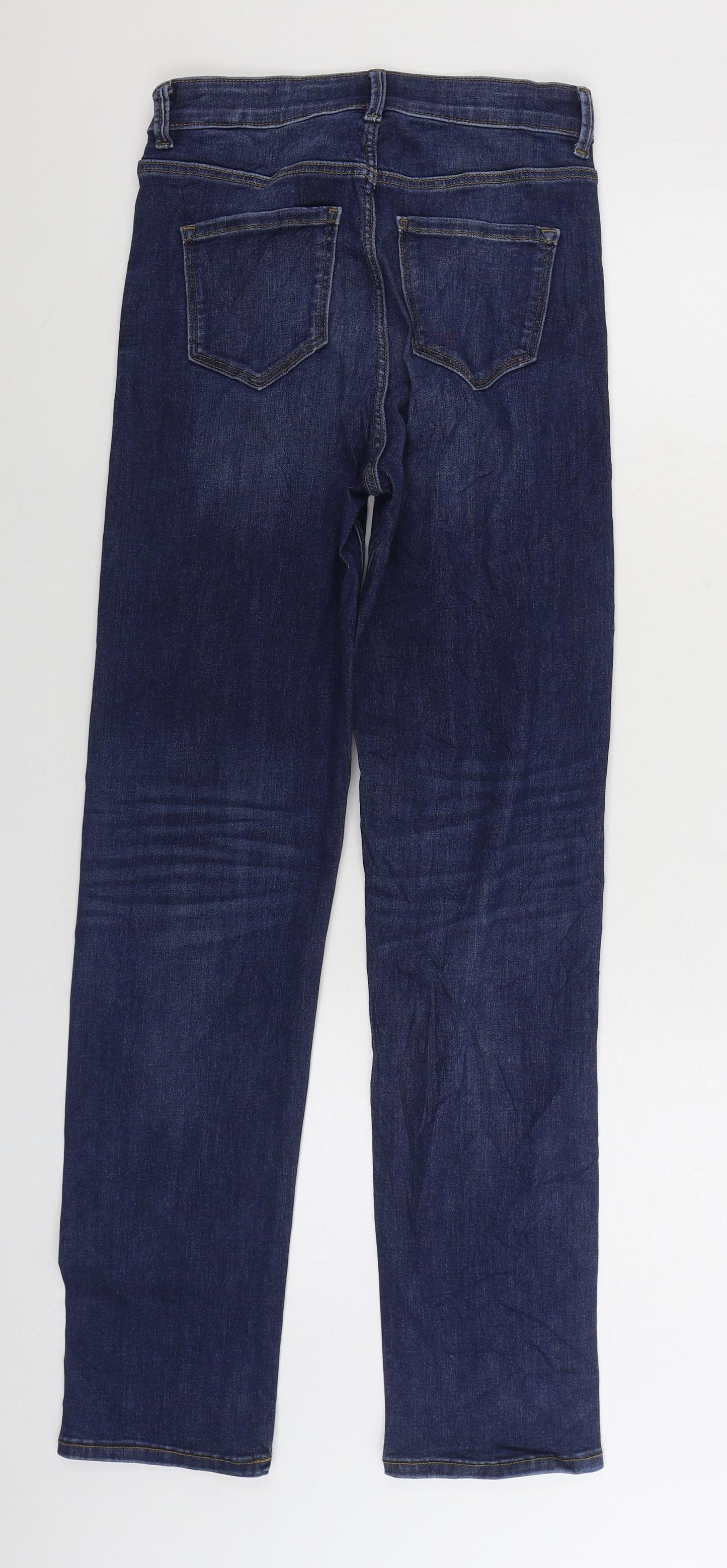 Marks and Spencer Womens Blue Cotton Straight Jeans Size 8 L30 in Regular Zip