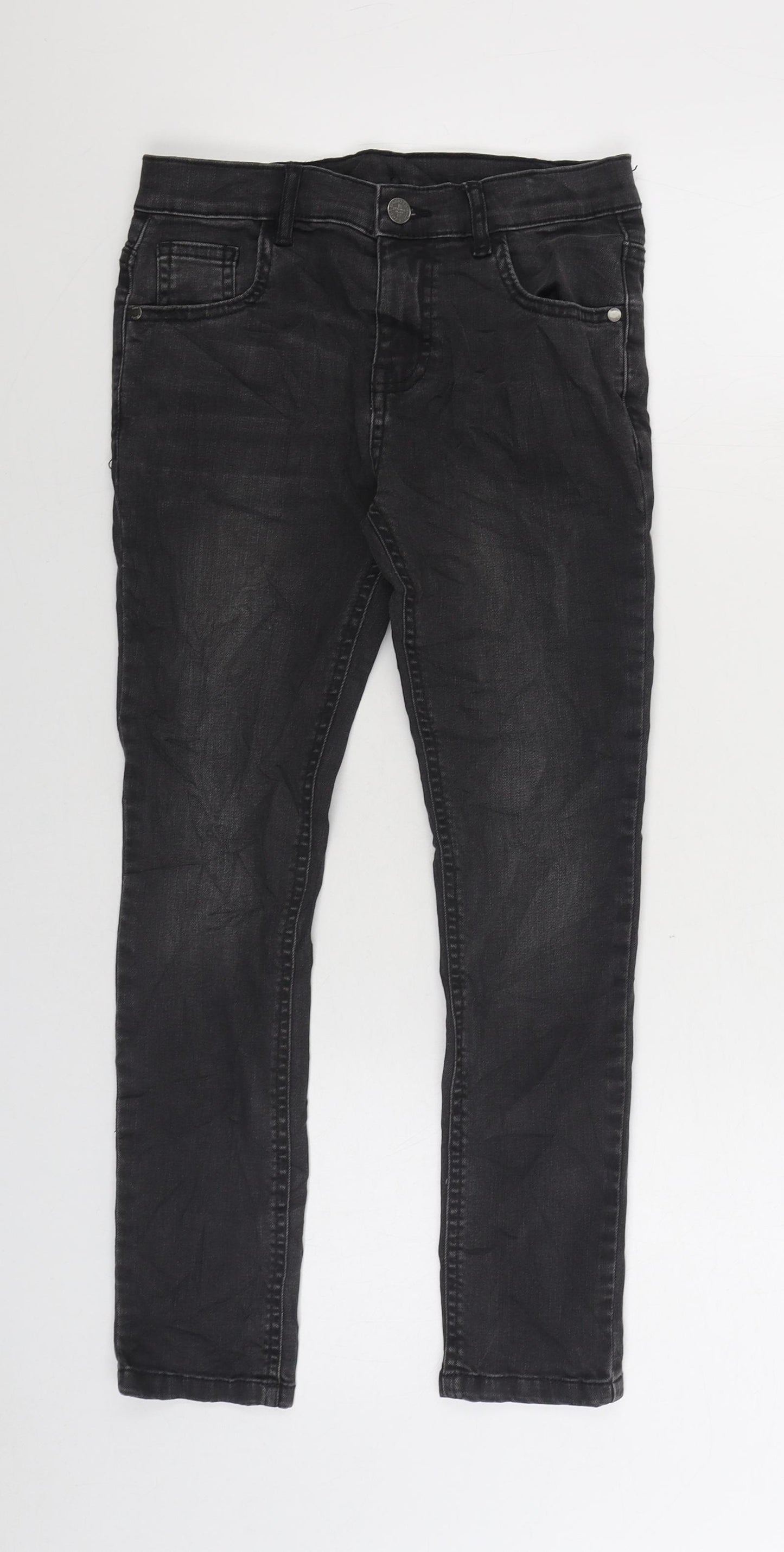Marks and Spencer Boys Black Cotton Skinny Jeans Size 9-10 Years Regular Zip