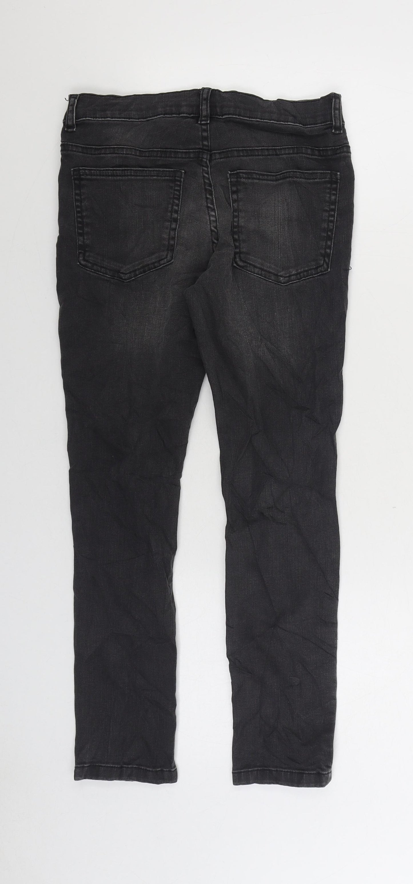 Marks and Spencer Boys Black Cotton Skinny Jeans Size 9-10 Years Regular Zip