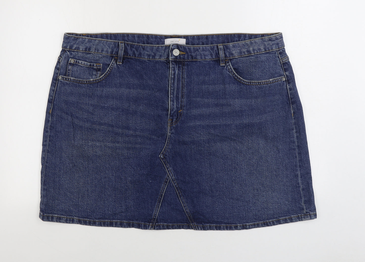 Marks and Spencer Womens Blue Cotton Mini Skirt Size 24 Zip