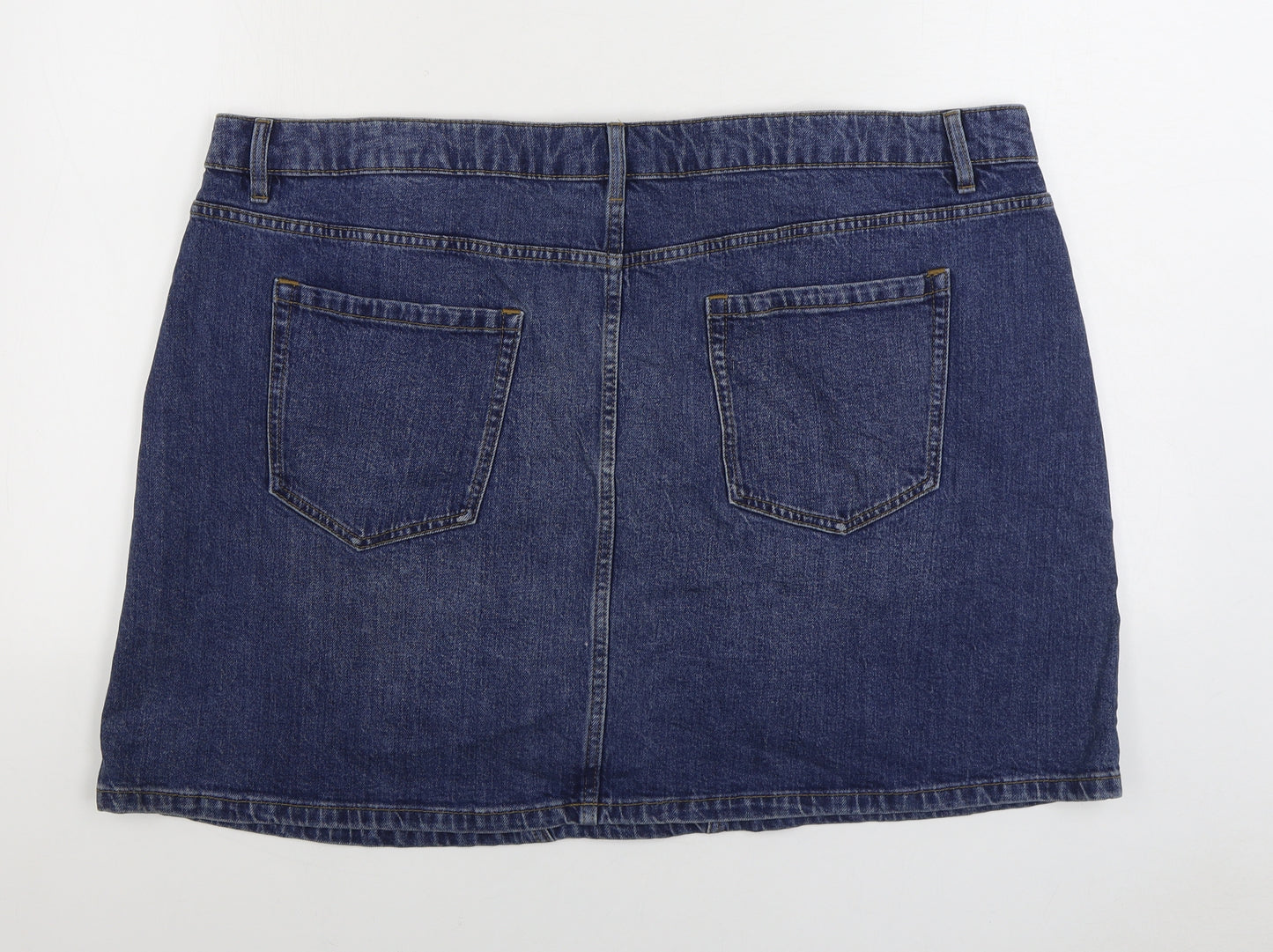 Marks and Spencer Womens Blue Cotton Mini Skirt Size 24 Zip