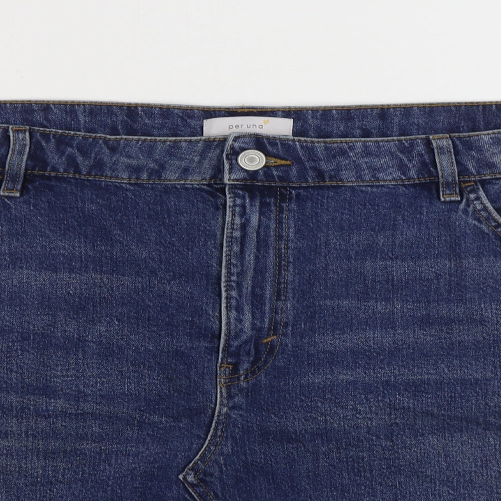 Marks and Spencer Womens Blue Cotton Mini Skirt Size 24 Zip