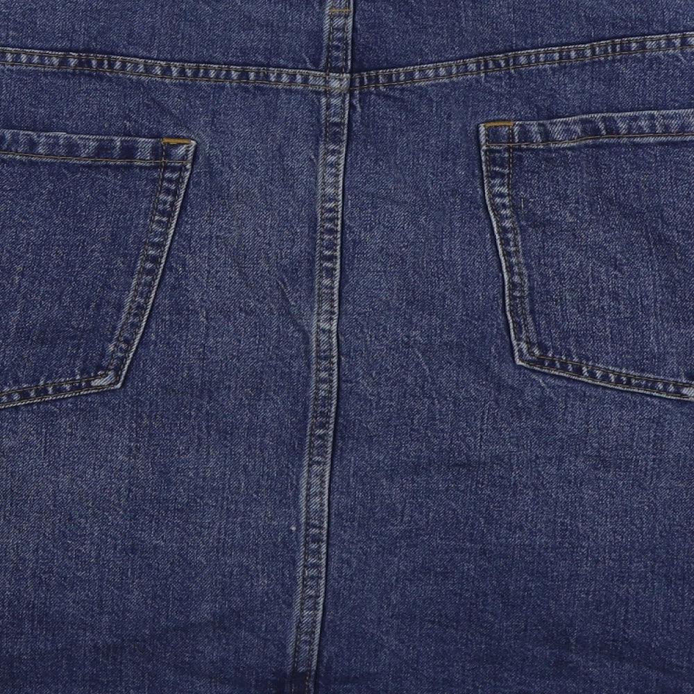 Marks and Spencer Womens Blue Cotton Mini Skirt Size 24 Zip