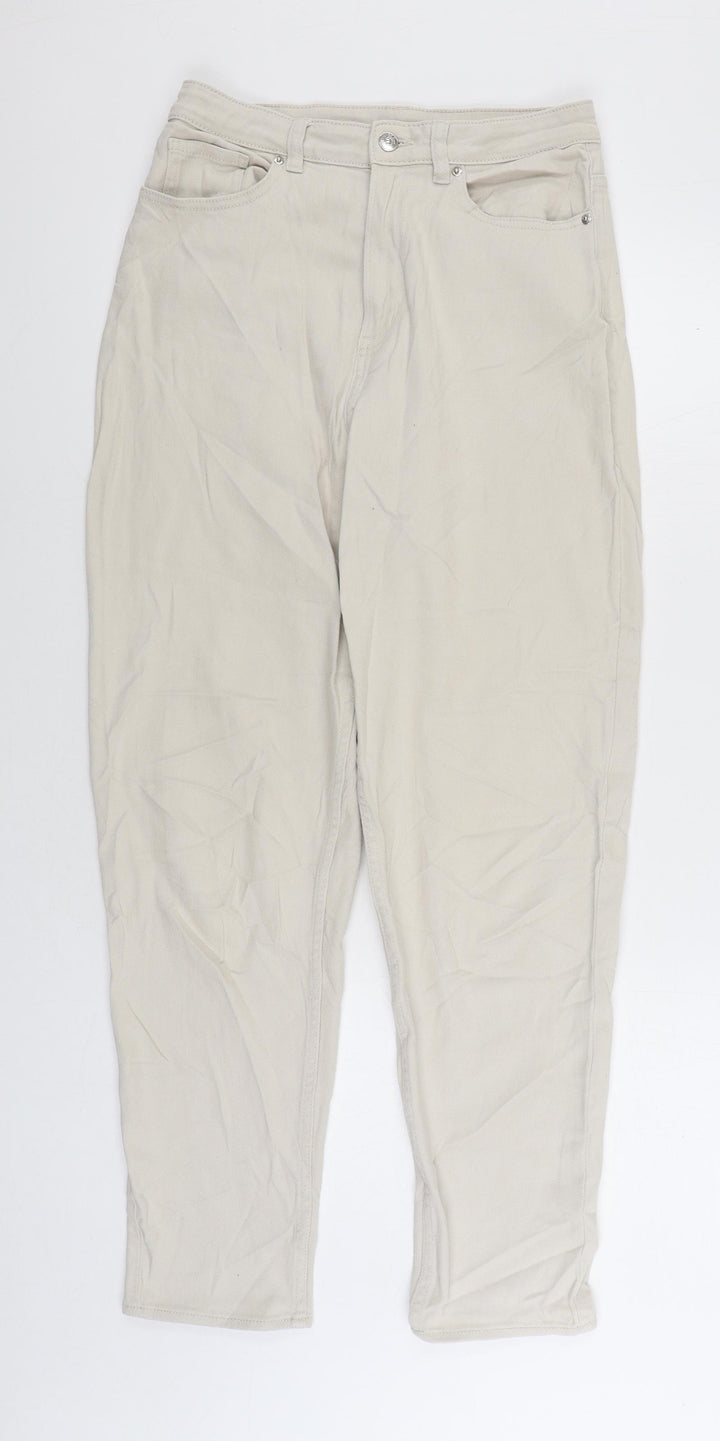 Divided by H&M Womens Beige Cotton Tapered Jeans Size 10 L28 in Regular Zip