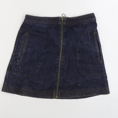 Cooperative Womens Blue Cotton A-Line Skirt Size S Zip