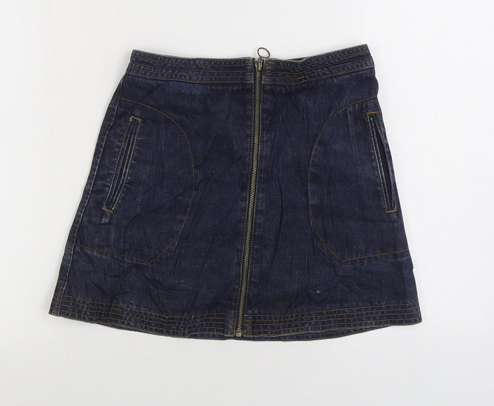 Cooperative Womens Blue Cotton A-Line Skirt Size S Zip