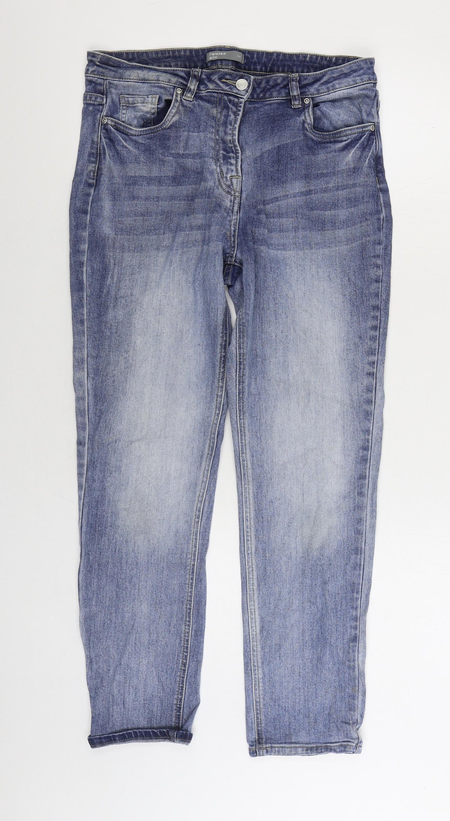 Nutmeg Womens Blue Cotton Straight Jeans Size 14 L27 in Regular Zip